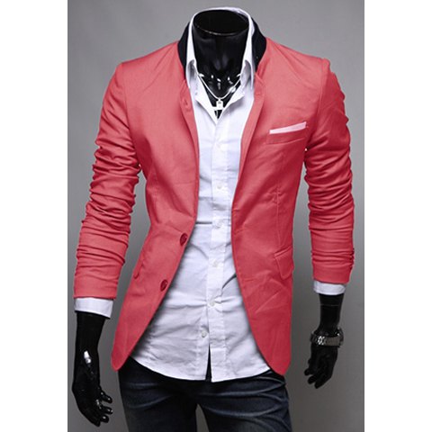 spring new style solid color pocket applique design blazer for men -  watermelon red m AIHVLQE
