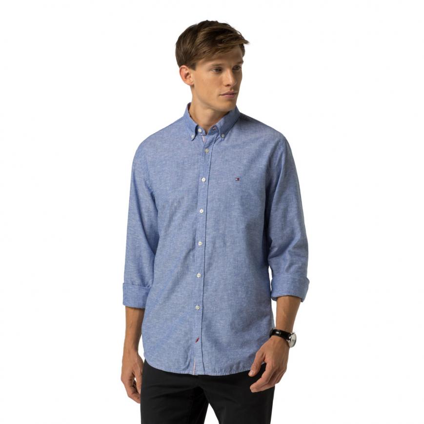 Tommy Hilfiger New York Fit Shirts casual shirts blue - tommy hilfiger new york fit cotton linen shirt mens  nautical blue RKLZNUH