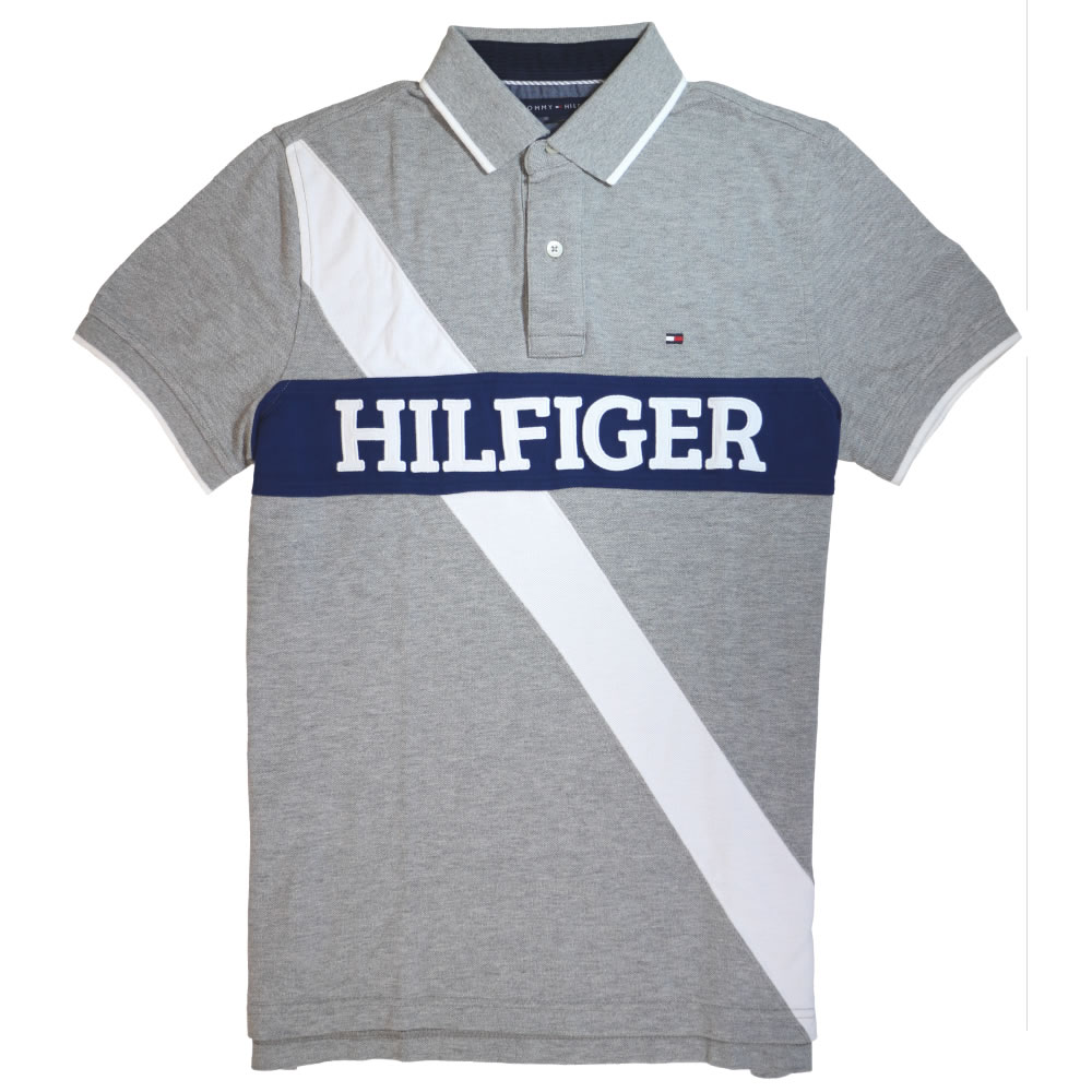 TOMMY HILFIGER POLO SHIRTS herobox: custom fit pieced polo, tommy hilfiger genuine polo shirt (short  sleeve) tommy hilfiger (gray) IFKYDXG