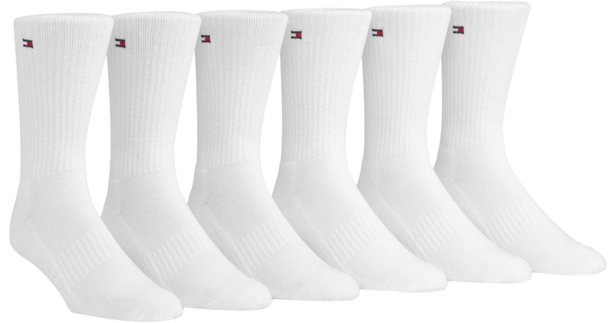 TOMMY HILFIGER SOCKS lyst - tommy hilfiger 6-pack sports crew socks in white for men LMIKTRR