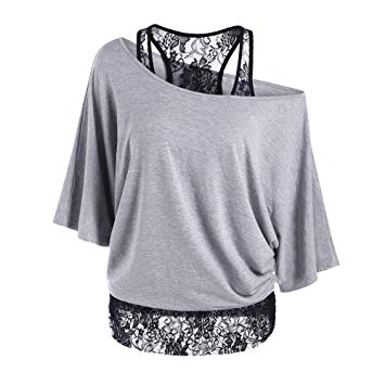 Tops for Women women top women plus size lace loose casual tops blouse shirt (m, gray) SUZJCDS