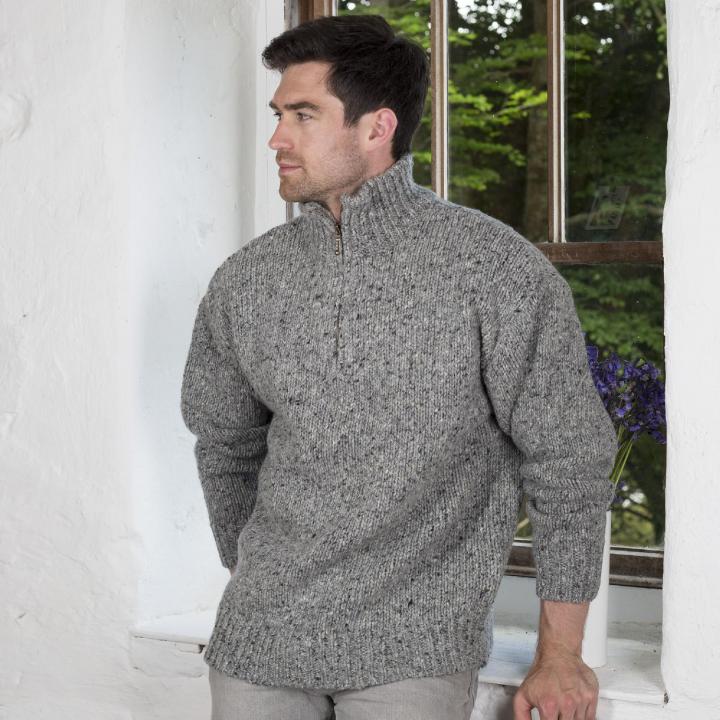 Troyer Sweater mens zipper troyer irish aran sweater | 100% merino wool YEFMZJT