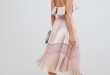 True Decadence true decadence ruffle trim and lace insert pleated skirt with sleeveless  dusty pink dress MEMORPY