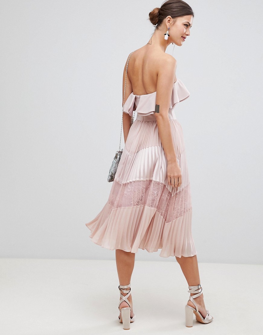 True Decadence true decadence ruffle trim and lace insert pleated skirt with sleeveless  dusty pink dress MEMORPY