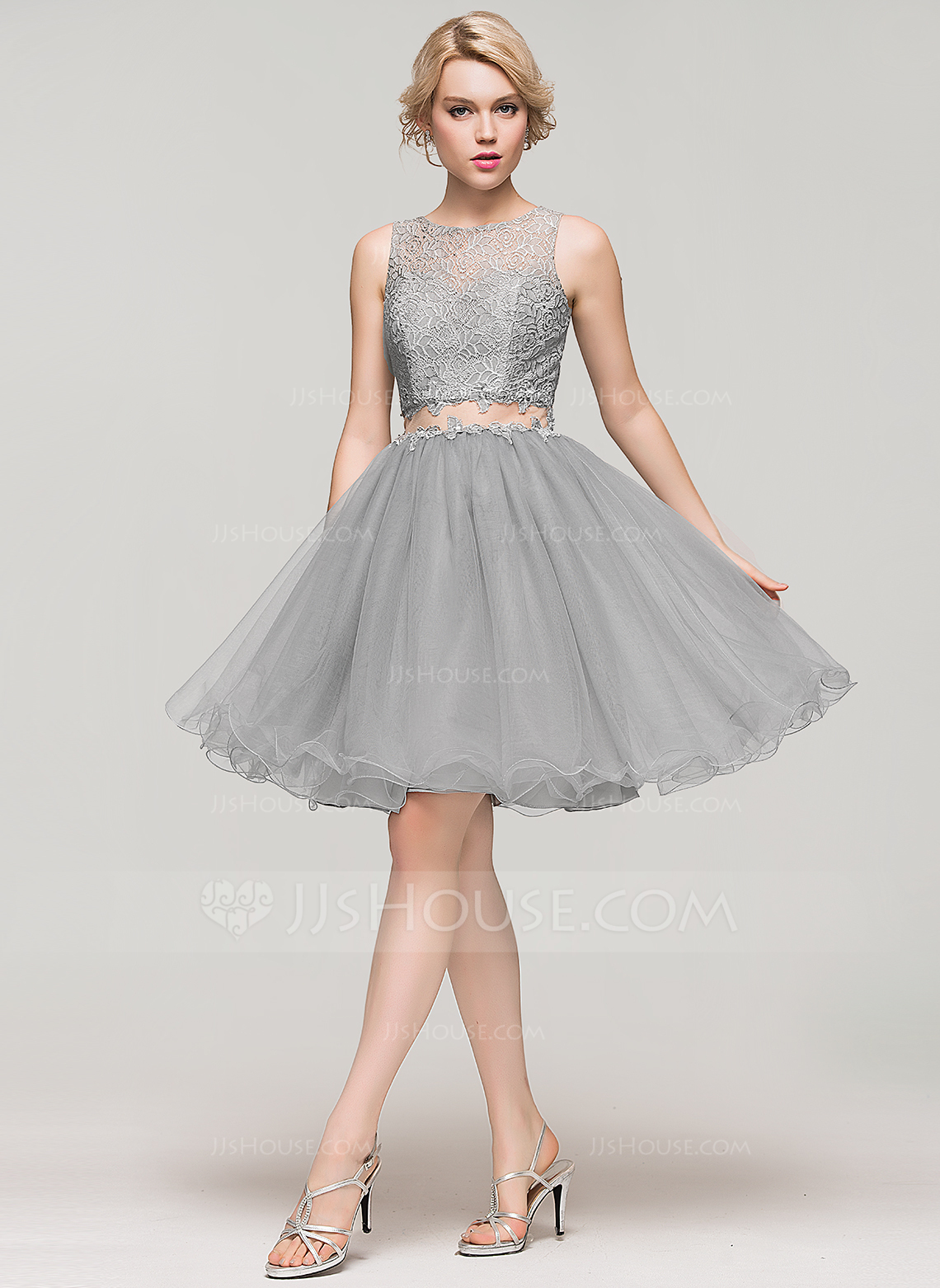 Tulle Dresses a-line/princess scoop neck knee-length tulle lace homecoming dress with  beading. loading zoom XHGQPLX