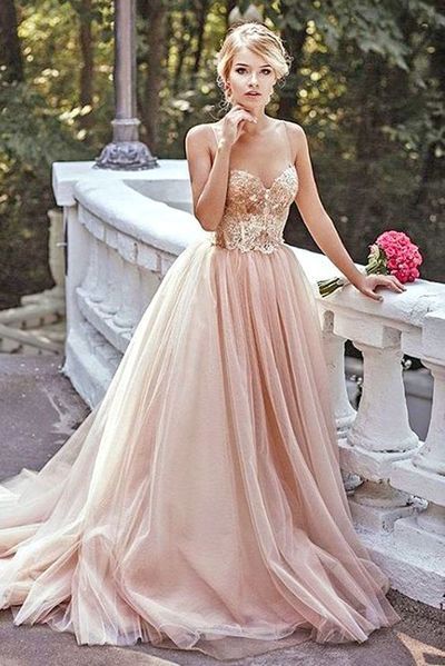 Tulle Dresses gold sequin a line evening prom dresses, long tulle party prom dress,  custom long MYZDWDF