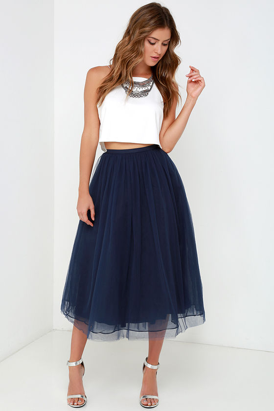 Tulle Skirts give it a twirl navy blue tulle midi skirt FUNJKBV