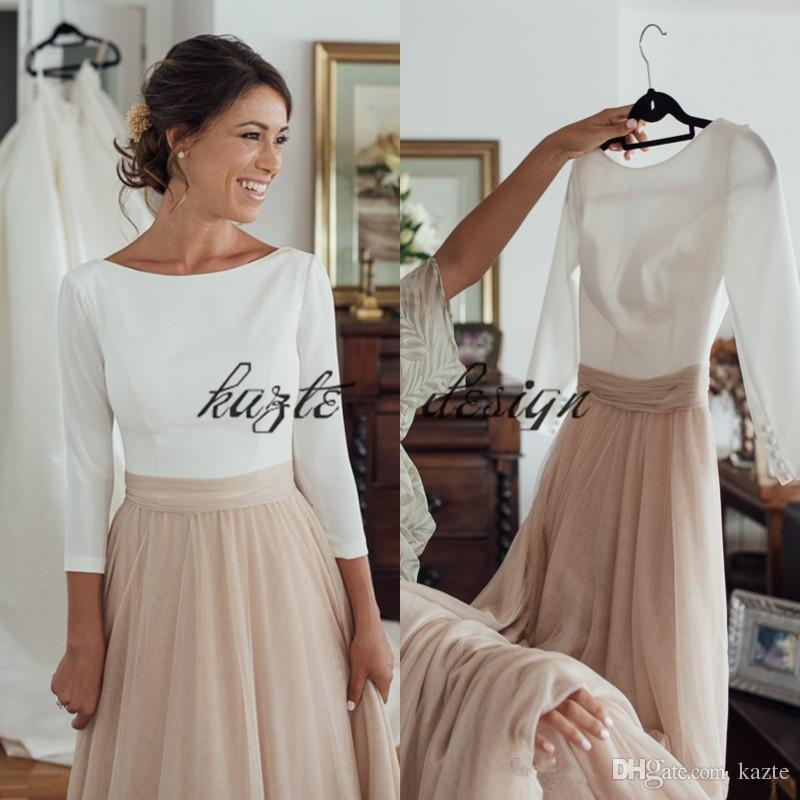 Two tone dresses discount two tone country long sleeve wedding dresses 2018 plus size  champagne and white cheap DFQRBBX