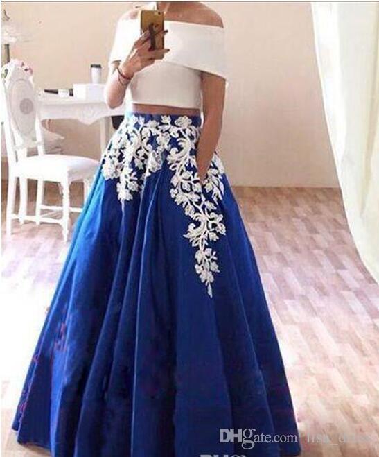 Two tone dresses two pieces prom dresses two tone 2018 fashion lace appliques soft satin  elegant formal evening SNIKVBN