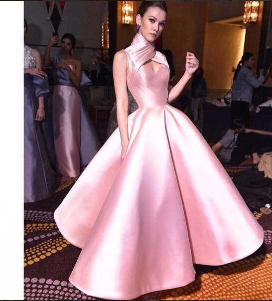 UNIQUE DRESSES 2017 elegant evening dress cheap prom dress ball gown unique high neck pink IHAQMFB