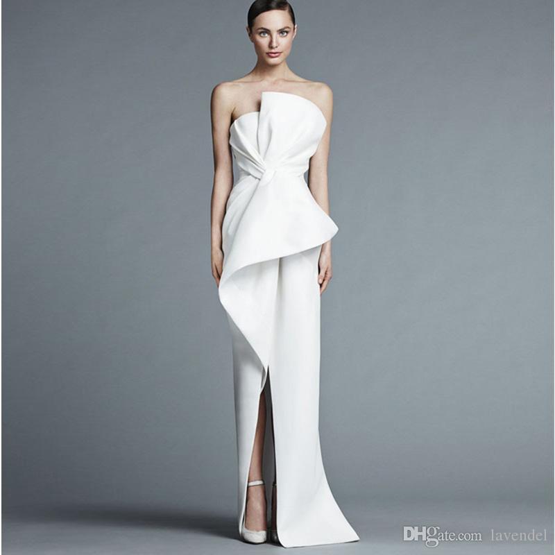 UNIQUE EVENING DRESSES unique strapless white evening gown floor length fashion with pleats middle  split women QDVAHDW