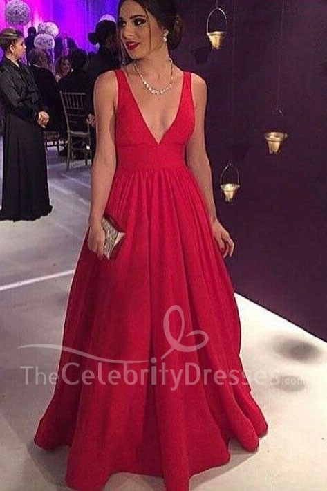 V-neck Evening Dresses a-line red deep v-neck ball gown evening prom dresses XCOFXYS