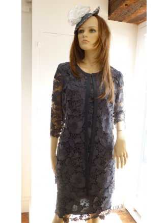 VERA MONT CLOTHES vera mont lace dress with cap sleeve u0026 laced edge to edge coat slate GNIZMVN