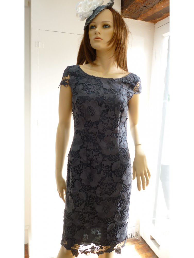 VERA MONT DRESSES vera mont lace dress with cap sleeve u0026 laced edge to edge coat slate YWUFHGG