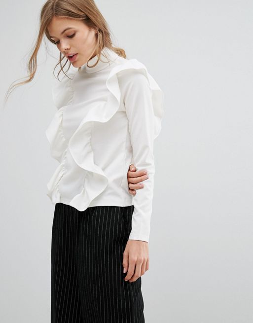VERO MODA BLOUSES vero moda ruffle detail long sleeve top women white blouses EEHVVXJ
