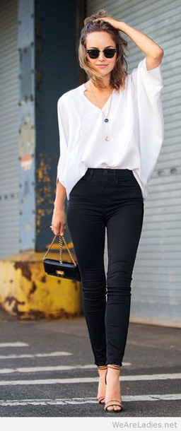 Waisted blouse pants, high waisted black pants, top, bag, blouse, shirt, white shirt,  white blouse, BGUWEPD