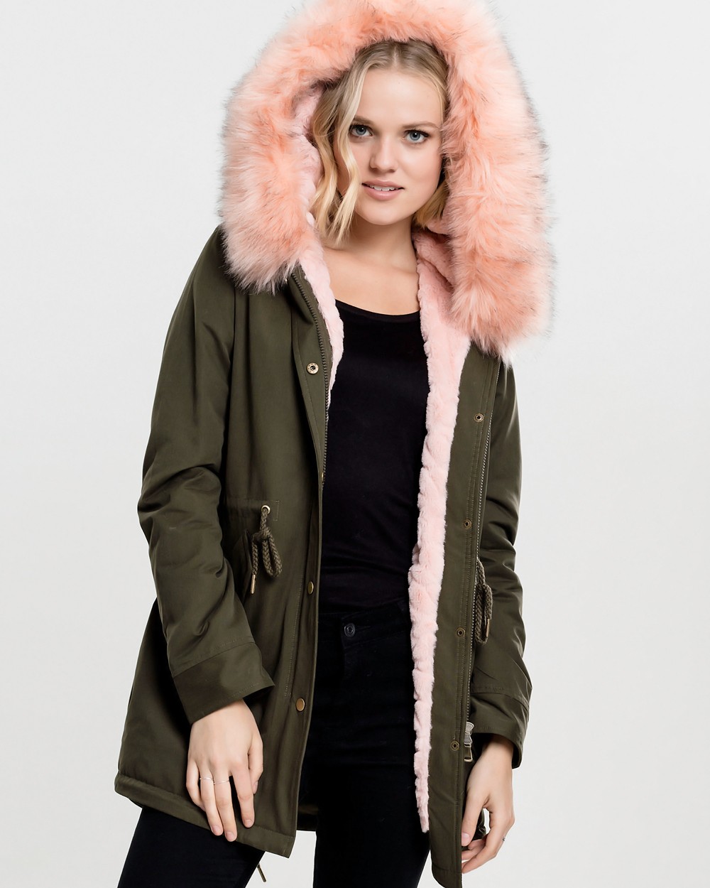 Winter jacket with teddy lining pink teddy lined parka olive - winter jacket BDYNZNX