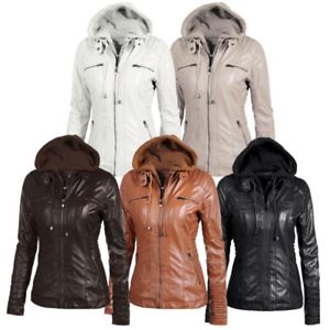 Winter Leather Jacket Women image is loading women-hooded-bomber-jacket-parka-zip-lapel-coat- MTNSDFN