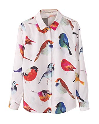 Womens Print Shirts habozoo womens colorful bird print lapel blouse shirt large ZTZIBNL