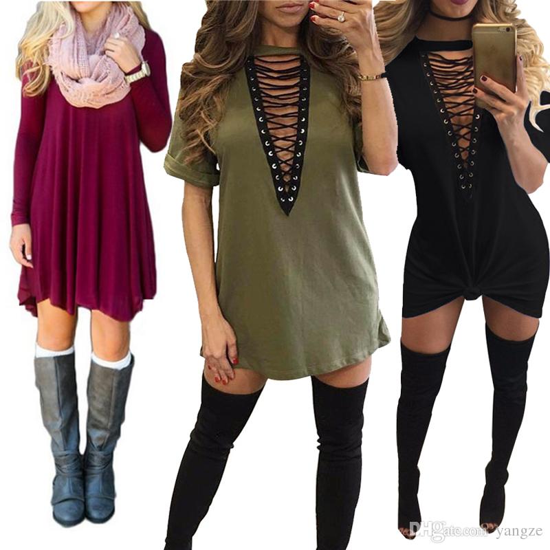 Women’s Clothing hot selling dresses for women clothes fashion long sleeve autumn casual  loose v neck t-shirt ROSBJYF