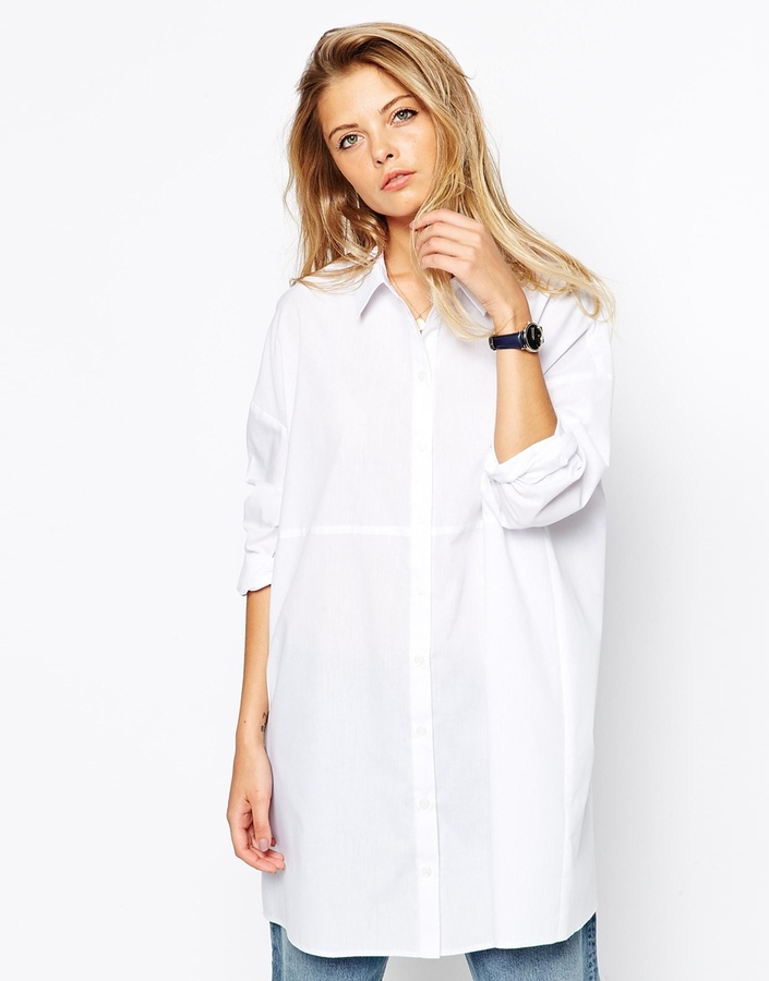 Women’s Oversize Shirts ... asos collection oversized longline white shirt ... EXUQUSG