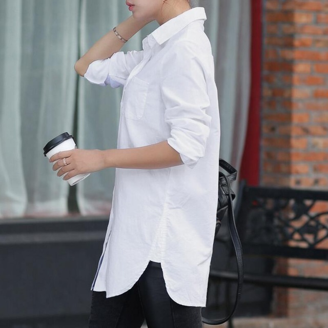 Women’s Oversize Shirts women white blouse female boyfriend style long sleeve oversize shirt  fashion collar cotton tops casual ZRFZOHX