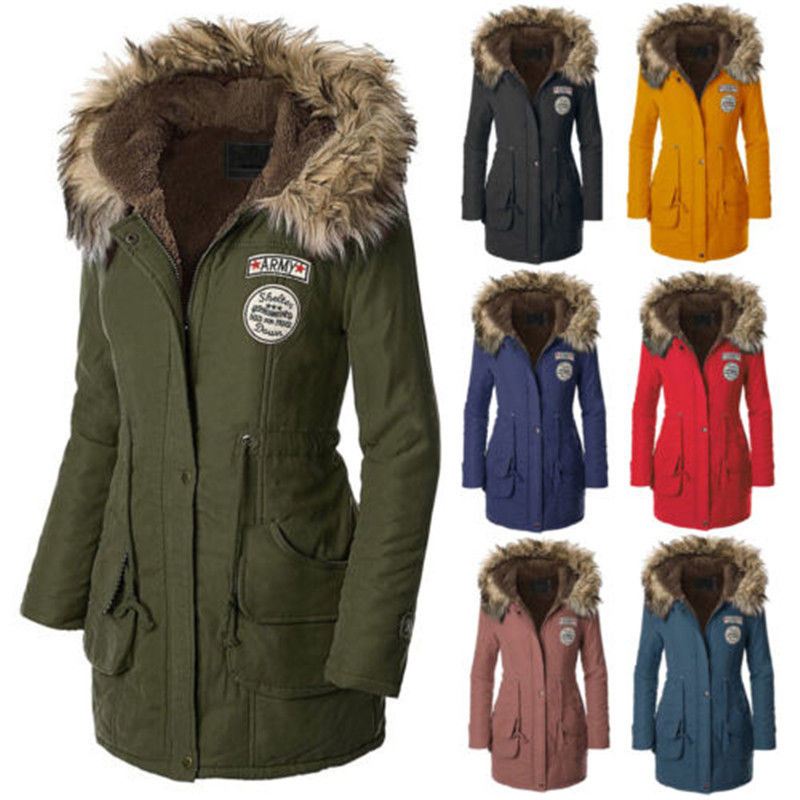 Women’s Winter Jackets womens warm long coat fur collar hooded quilted jacket slim winter parka  outwear KSTVQJM