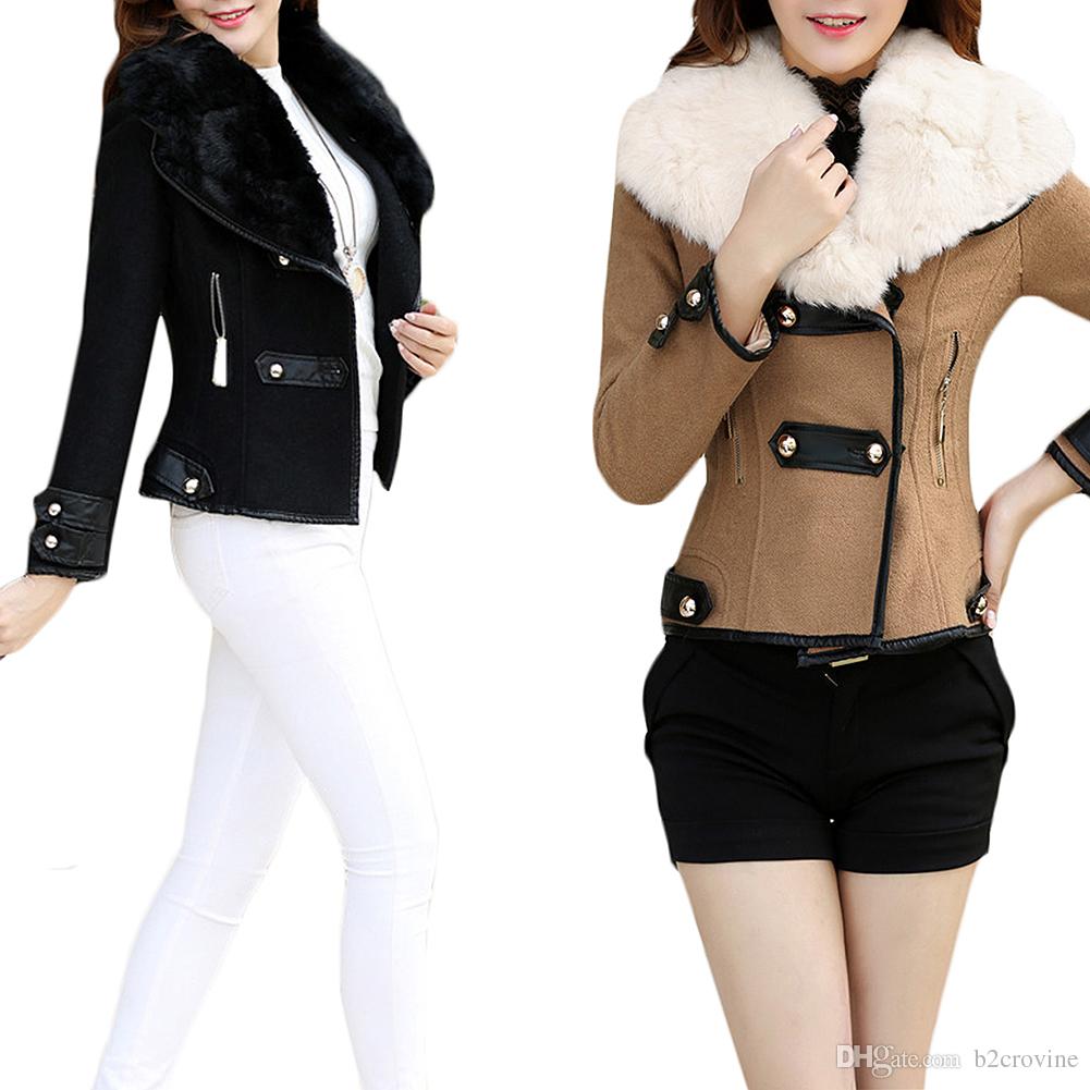 Women’s Winter Short Coats s5q womens winter jacket outwear warm lady faux fur collar short slim coat EOZFRMS