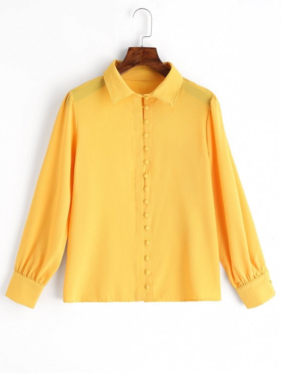 Yellow blouses covered button fluid blouse - yellow xl PYUOZRP