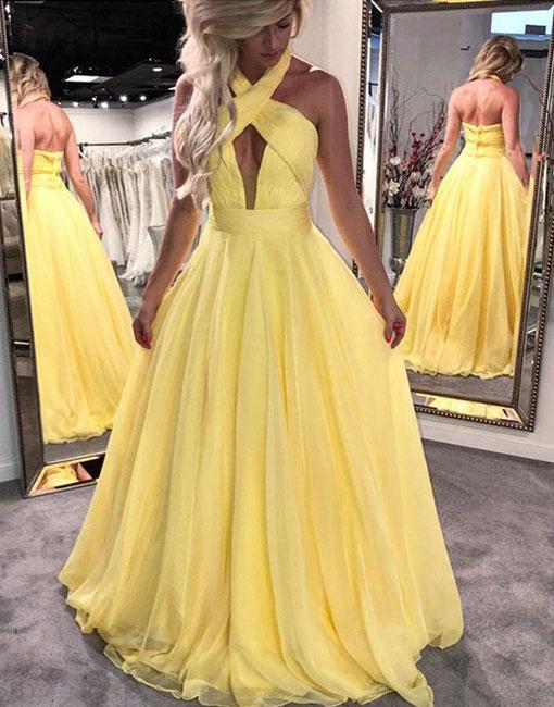 YELLOW EVENING DRESSES unique yellow chiffon log prom dress, yellow evening dress EALQOYS