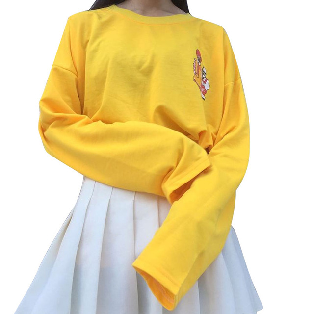 YELLOW SHIRTS 2018 new t-shirts women kpop harajuku t shirt female loose long sleeve  cartoon HREWXPO