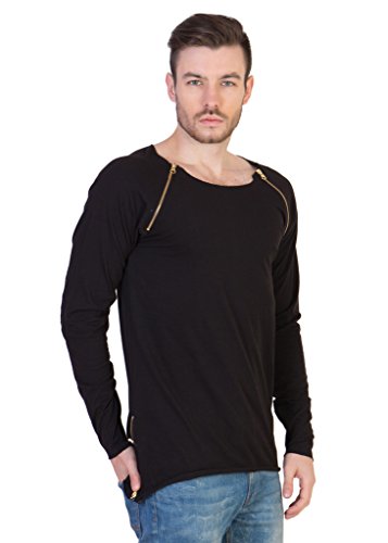 Zipped T-shirts acomharc solid full sleeve crew neck zipped t-shirt with contrast leather  patch buy acomharc EYMDGQI