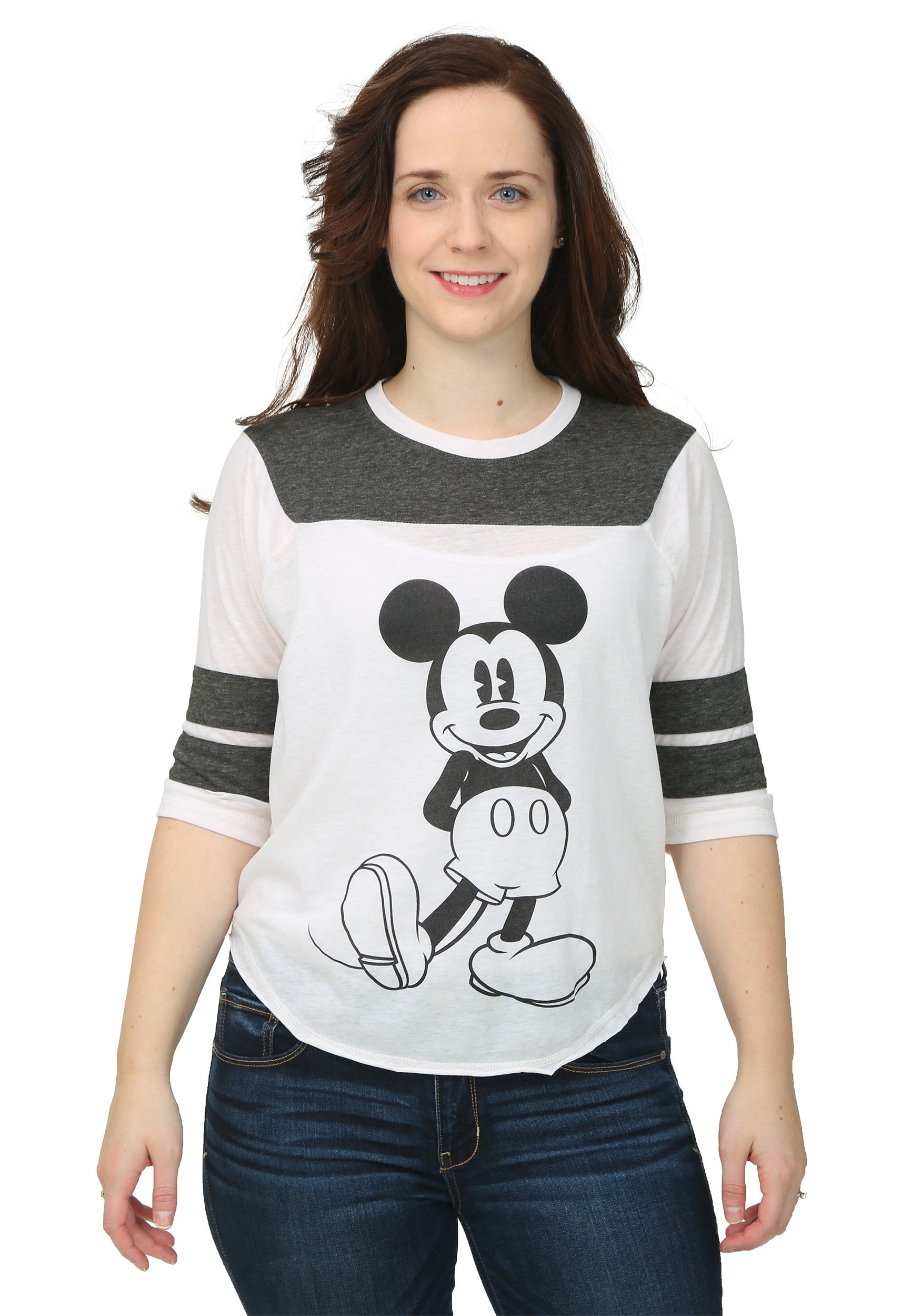 Mickey Mouse 3/4 Sleeve Varsity Burnout Juniors Shirt