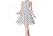 Heroecol Womens Vintage 1950s Dresses Boat Neck Sleeveless 50s 60s Style  Retro Swing Cotton Dress Size
