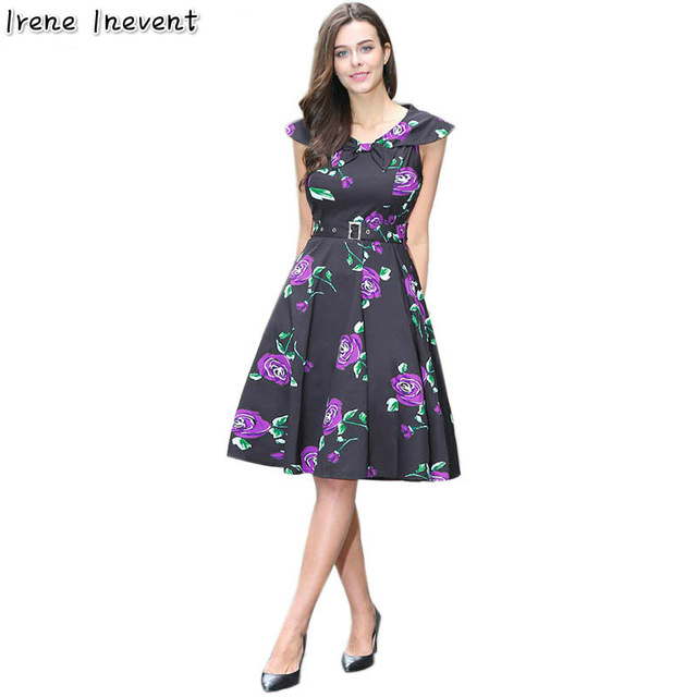Irene Inevent 2017 Women Summer Dress Vintage Floral Print 50s 60s Style  Dress Women Short Sleeve
