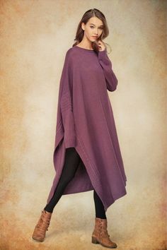 Asymmetrical Wool Dress / purple Kaftan / Extravagant Long Dress / Party  Dress / Winter Dress