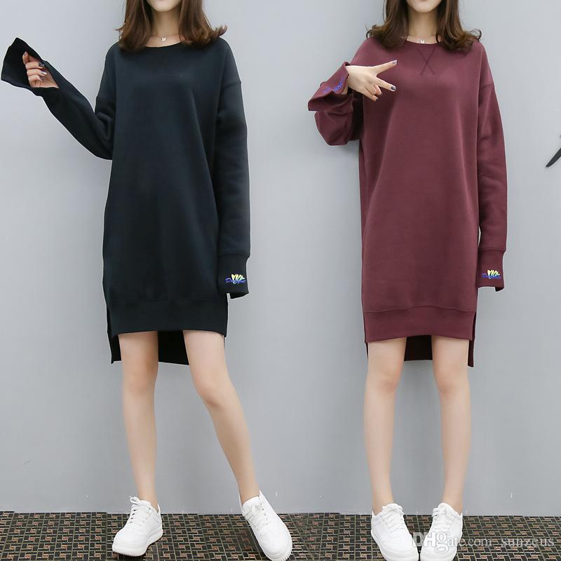 2019 Asymmetrical Long Sweatshirts For Girls Casual Winter Skirt Dresses O  Neck Long Sleeve Women'S Hoodies Dresses Fashion Loose Warm Dress From  Sunzeus, ...