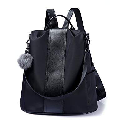 Women Backpack Purse Waterproof Nylon Anti-theft Rucksack Lightweight  School Shoulder Bag (Black)