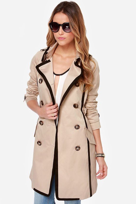 Whatever Floats Your Coat Black and Beige Trench Coat