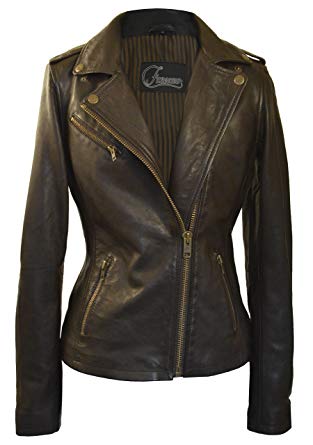 Faneema Women's Riva Moto Leather Jacket, Espresso Brown (Extra Small)