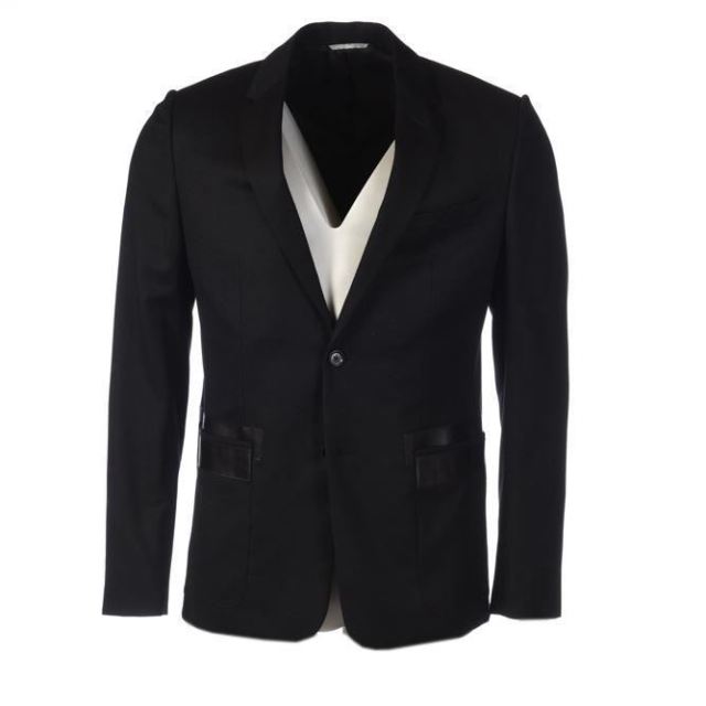Christian Dior Blazer Black Wool Blend Leather Pocket Size 50 PA 677
