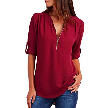 Youngh New Womens Blouses Shirts Deep V-Neck Sexy Tops Women Solid tOPS