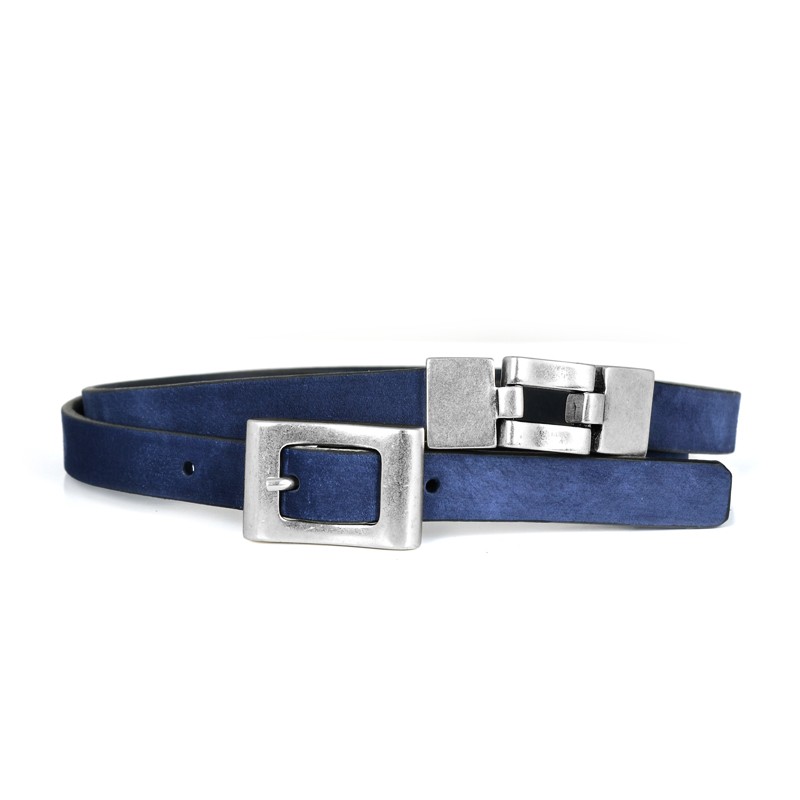 Nubuk Leather Belt For Women, Navy-Blue. Loading zoom