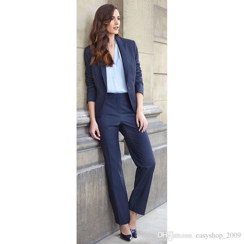 2019 Navy Blue Blazer Women Business Suits Female Trouser Suit Office  Uniform 2 Jacket + Pants Custom Made From Easyshop_2009, $94.53 | DHgate.Com