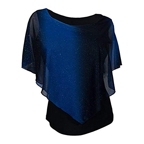 eVogues Plus Size Layered Poncho Top with Glitter Detail Royal Blue - 3X
