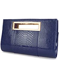 Classic Crocodile Pattern Faux Patent Leather Metal Grip Cut it out Clutch  with Shoulder Strap Womens