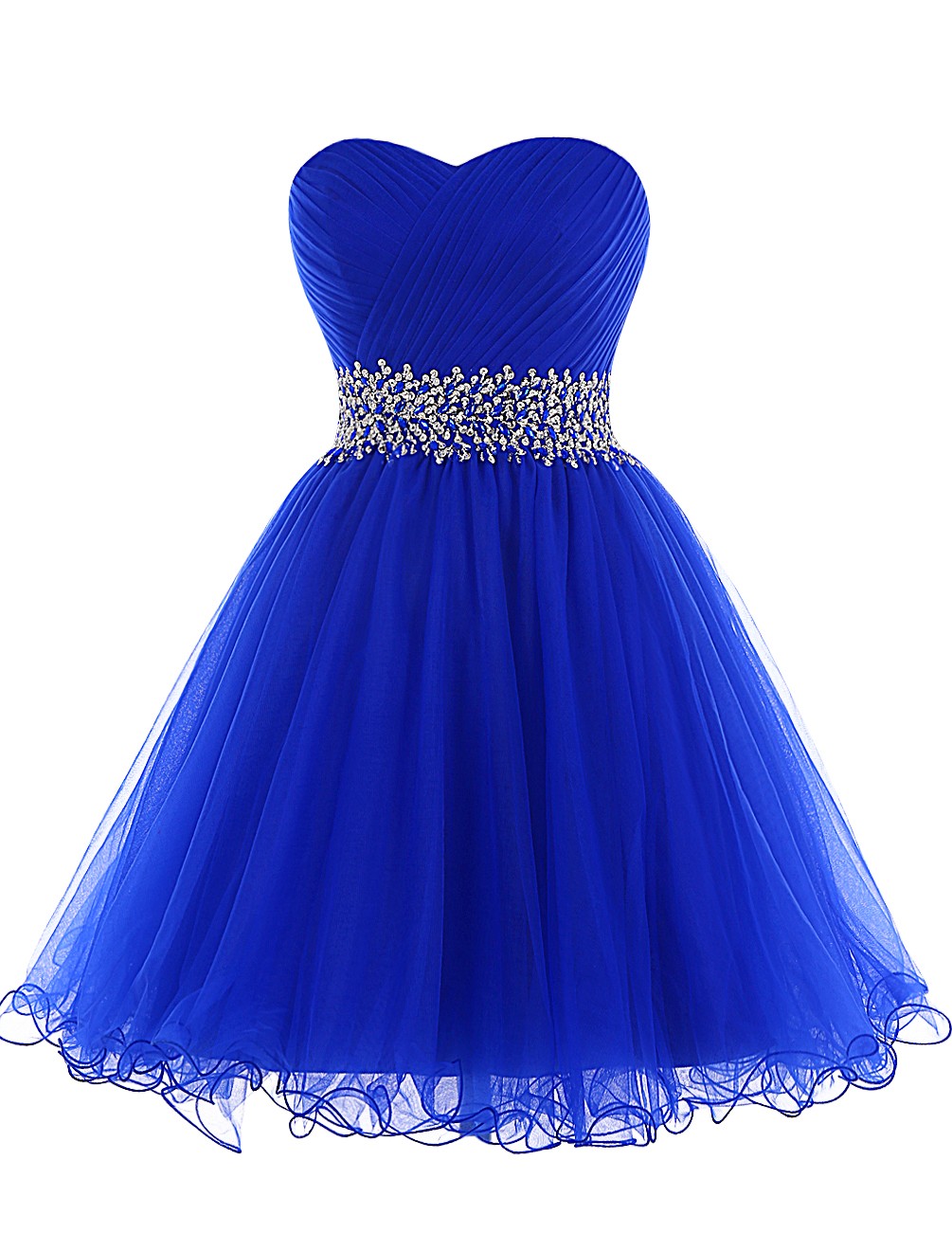 A-line Sweetheart Short Tulle Lace-up Beaded Royal Blue Cocktail Homecoming  Dress