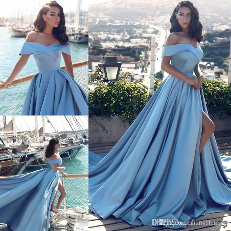 Sexy Prom Dresses, light blue Evening Dresses,New Fashion Prom  Gowns,Elegant Prom Dress,Evening Gowns,slit Evening Gown