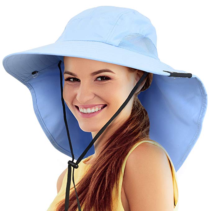Safari Sun Hats for Women Fishing Hiking Cap with Neck Flap Wide Brim Hat  Blue