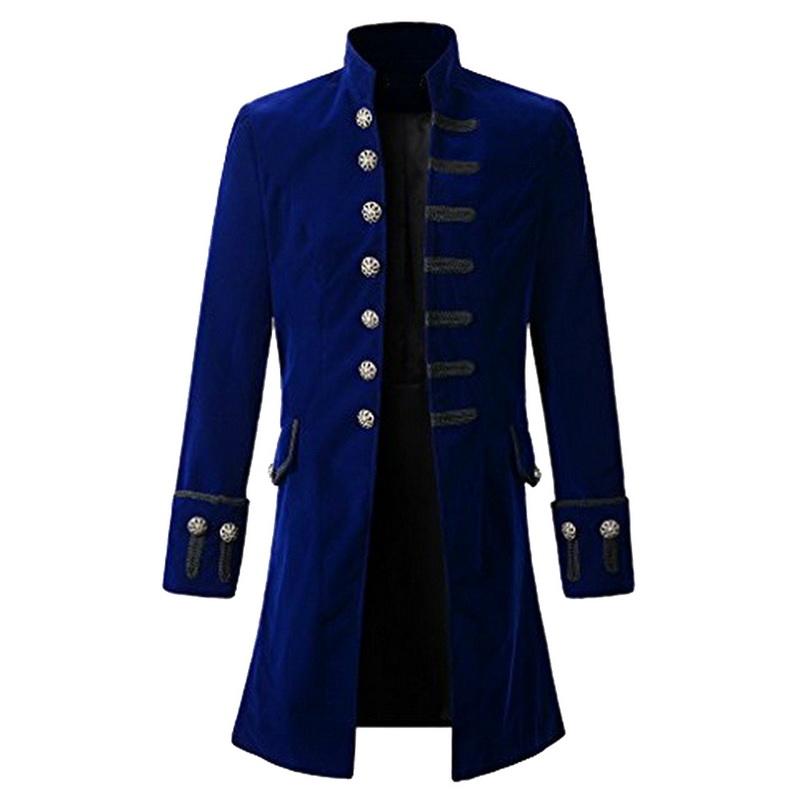 Vintage Mens Gothic Trench Coat Long Jacket Overcoats Steampunk Gothic Coats  Men Halloween Punk Clothing Tenchcoats Black Blue Mens Coat Blue Jacket  From ...